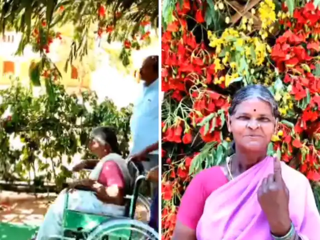 Plastic bottles are banned at this environmentally friendly polling booth in Tamil Nadu, and separate waste bins are kept there